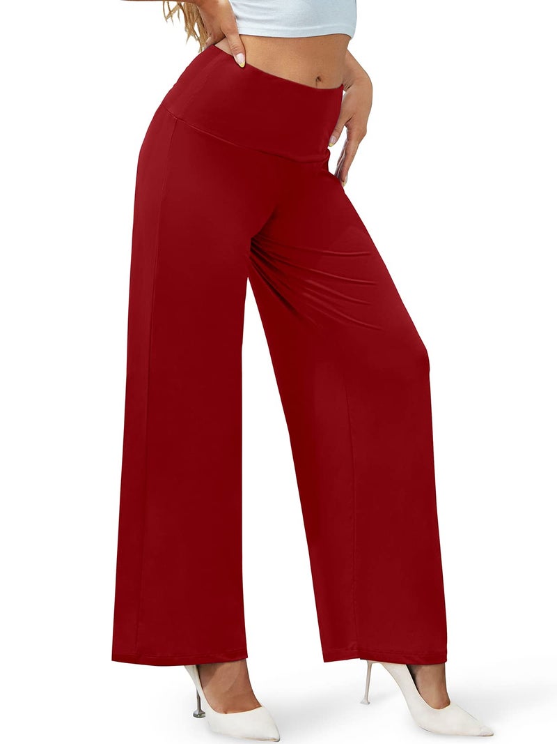 Arolina Women's Stretchy Wide Leg Palazzo Lounge Pants Casual Comfy High Waist Palazzo Pants Burgundy - Image 2